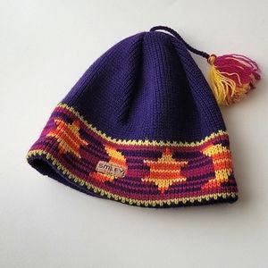 Vintage Smiley purple wool ski hat with a tassel